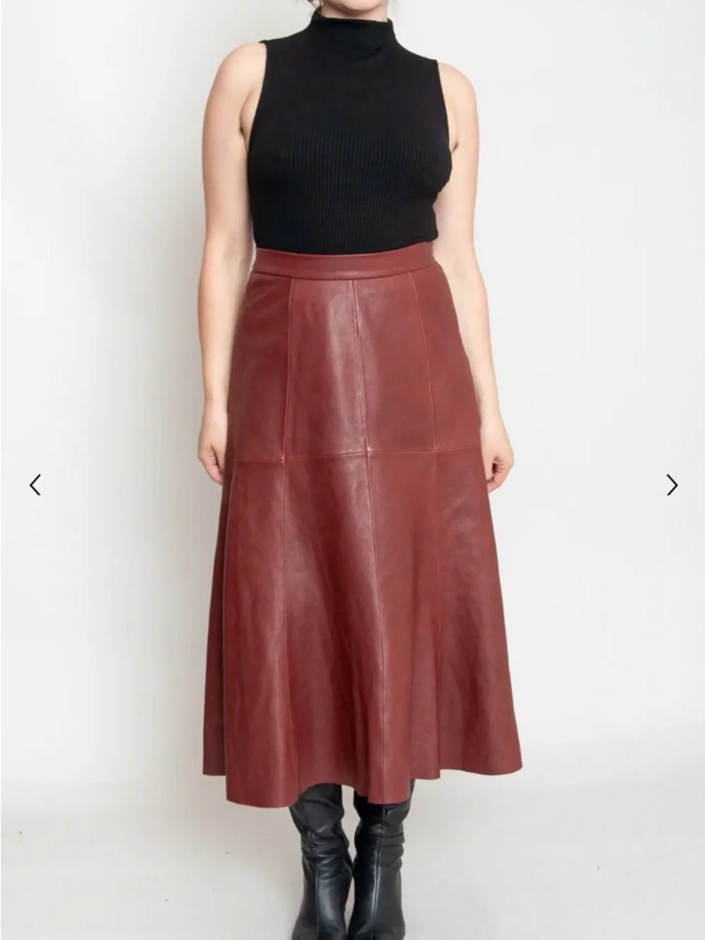 forte_forte Women’s Leather A-Line Midi Skirt in Burgundy size 6 NWT ret $1,000
